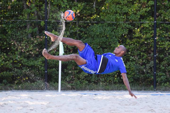 Japan National Team Player Ozu Moreira attempts an overhead kick 