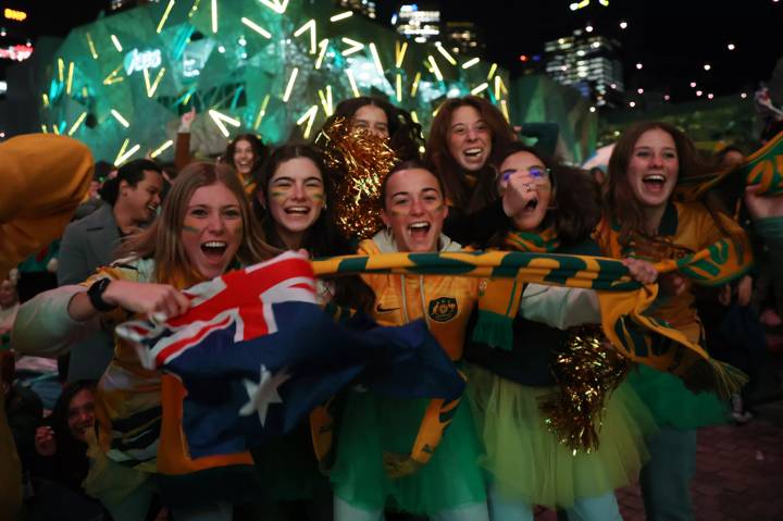 Matildas fans celebrate at the FIFA Fan Festival in Sydney