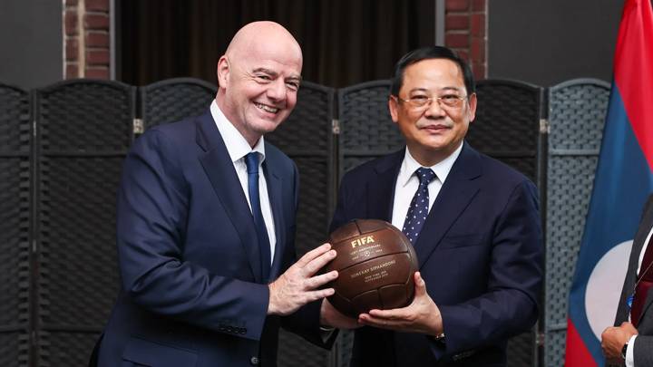 NEW YORK, UNITED STATES - SEPTEMBER 24: FIFA President Gianni Infantino meets with Prime minister of Laos Sonexay Siphandone  on September 26, 2024 in New York, United States. (Photo by Dustin Satloff - FIFA/FIFA via Getty Images)