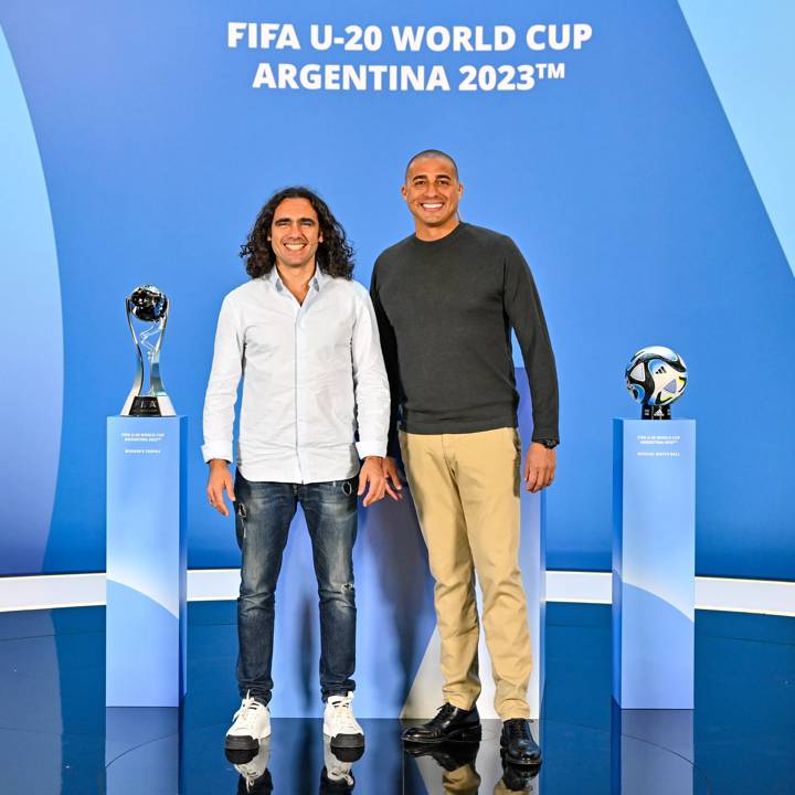 ZURICH, SWITZERLAND - APRIL 20: FIFA Legends Juan Pablo Sorín (L) and David Trezeguet prior to the FIFA U-20 World Cup Argentina 2023 Draw at HoF, Home of FIFA on April 20, 2023 in Zurich, Switzerland. (Photo by Harold Cunningham/FIFA)