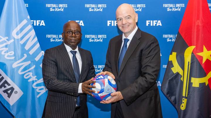 PARIS, FRANCE - JULY 27: FIFA President Gianni Infantino meets with the Angolan Football Federation President Artur Silva at FIFA Paris Offices on July 27, 2024 in Paris, France. (Photo by Léo-Paul Ridet/FIFA)