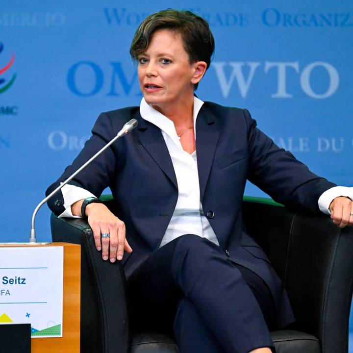 GENEVA, SWITZERLAND - MAY 01: FIFA Head of Refereeing Women Kari Seitz during Making Trade Score for Women! at WTO headquarters on May 01, 2023 in Geneva, Switzerland. (Photo by Harold Cunningham/FIFA)