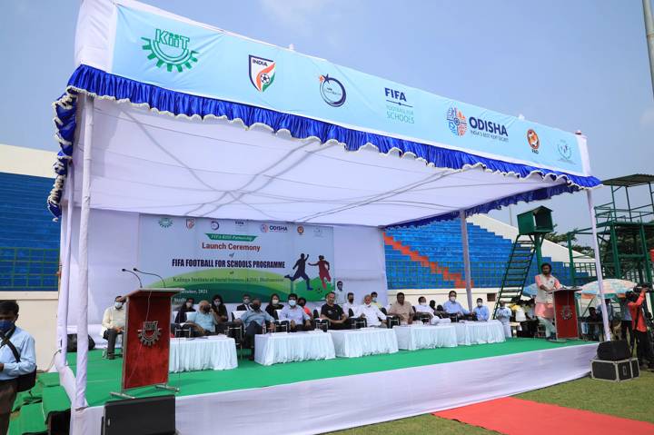 Launch of the FIFA Football for Schools programme at Kalinga Institute of Social Sciences (KISS) in Bhubaneswar. Photo: Manas Ranjan Rath (KIIT)