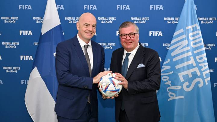 PARIS, FRANCE - FEBRUARY 28: FIFA President Gianni Infantino during meeting with Finnish Football Association President Ari Lahti (R) at FIFA Paris Office on February 28, 2023 in Paris, France. (Photo by Harold Cunningham/FIFA)