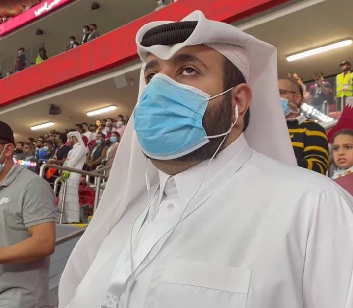 Faisal Al Kohaji enjoys audio descriptive commentary at Al Bayt Stadium during the FIFA Arab Cup. Image courtesy of the Qatar 2022 Supreme Committee.