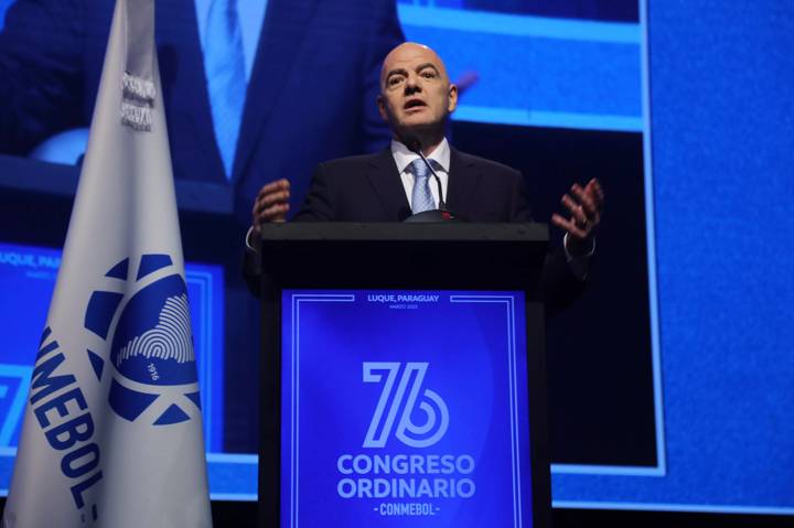 FIFA's president Gianni Infantino speaks during Conmebol's 76th Ordinary Congress