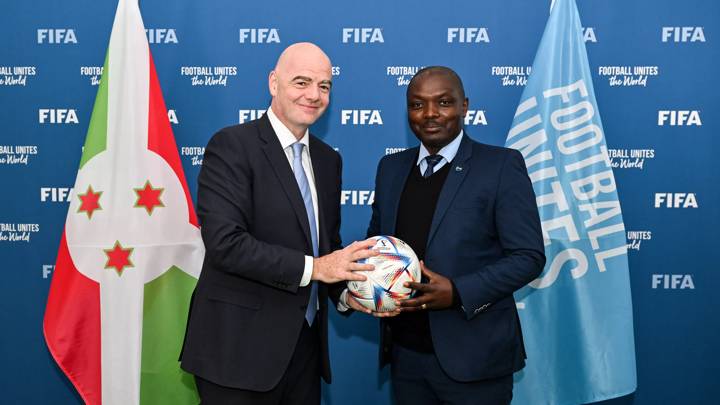 PARIS, FRANCE - FEBRUARY 27: FIFA President Gianni Infantino during meeting with Burundian Football Association President Alexandre Muyenge (R) at FIFA Paris Office on February 27, 2023 in Paris, France. (Photo by Harold Cunningham/FIFA)