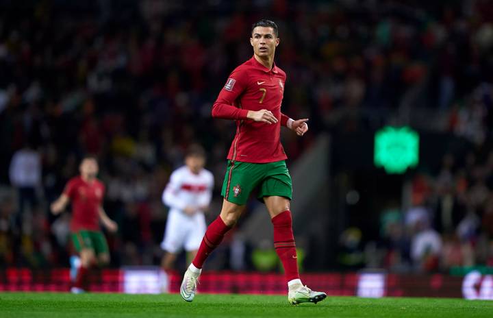 PORTO, PORTUGAL - MARCH 24: Cristiano Ronaldo of Portugal looks on during the 2022 FIFA World Cup Qualifier knockout round play-off match between Portugal and Turkey at Estadio do Dragao on March 24, 2022 in Porto, Portugal. (Photo by Jose Manuel Alvarez/Quality Sport Images/Getty Images)