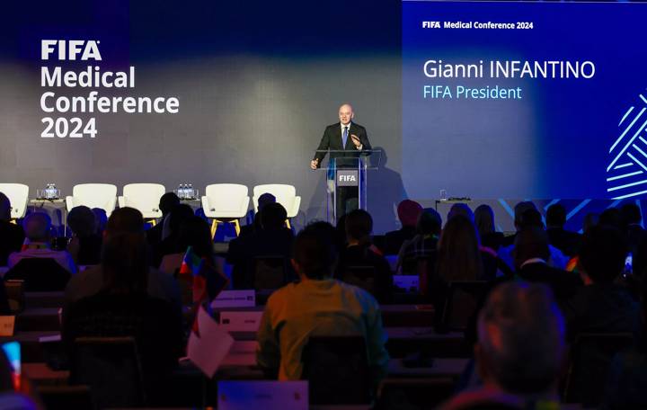 Delegates listen to the opening speech by FIFA President Gianni Infantino 