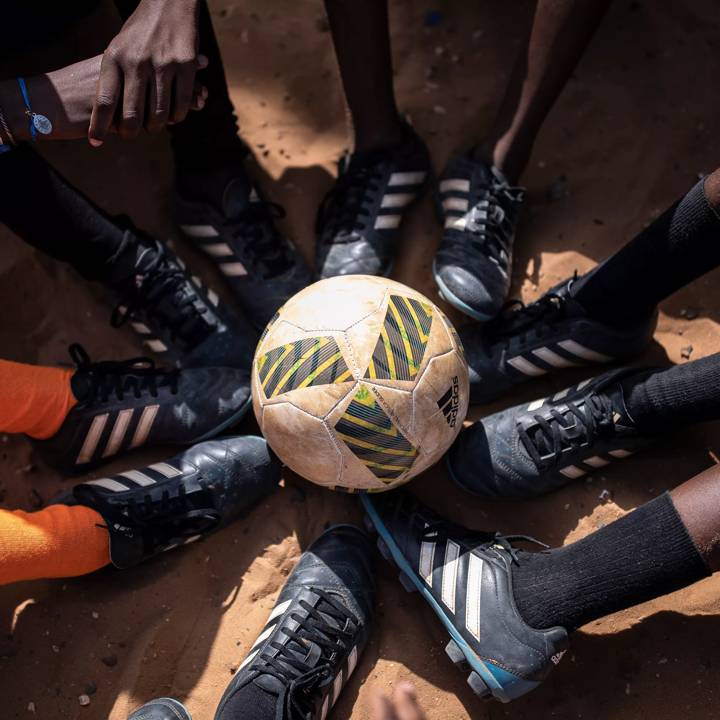 DAKAR, SENEGAL - JANUARY 15: Children play football during a FIFA Grassroots schools programme, on January 15, 2019 in Dakar, Senegal. (Photo by Maja Hitij - FIFA/FIFA via Getty Images)