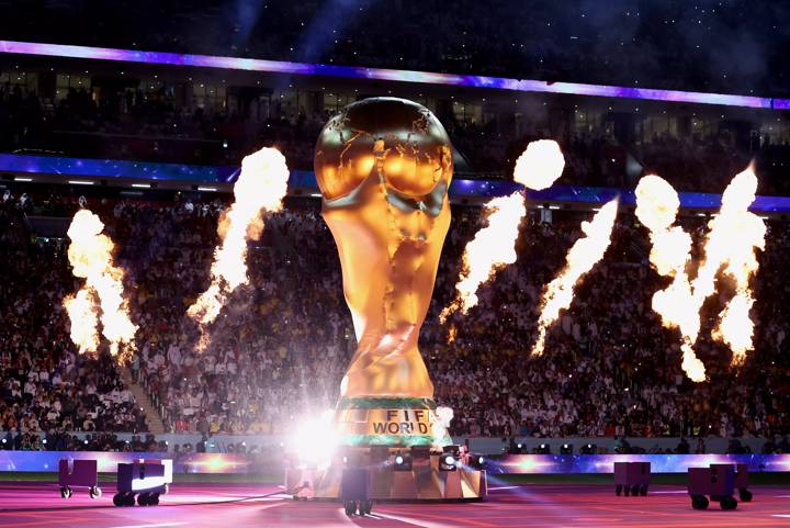 Fireworks explode during the pre match ceremony prior to the FIFA World Cup Qatar 2022 Group A match between Qatar and Ecuador 