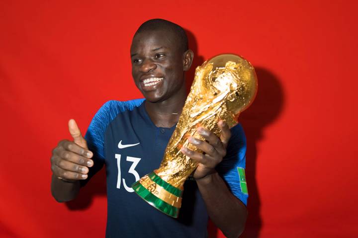 N'Golo Kante of France with the FIFA World Cup trophy