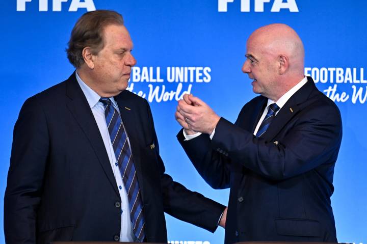 ZURICH, SWITZERLAND - OCTOBER 3: FIFA President Gianni Infantino (R) and FIFA Council Member Ramon Jesurun during the FIFA Council Meeting No.29 at Home of FIFA on October 3, 2024 in Zurich, Switzerland. (Photo by Harold Cunningham/FIFA)