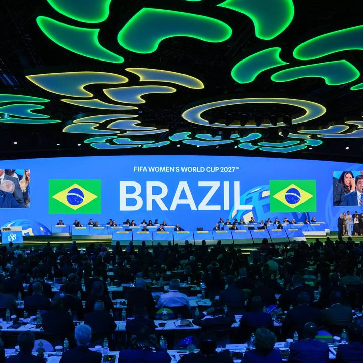 BANGKOK, THAILAND - MAY 17: FIFA Council Member and Brazilian Football Confederation President Ednaldo Rodrigues speaks on stage after Brazil are announced as the hosts for the FIFA Women's World Cup 2027 during the 74th FIFA Congress 2024 at The Queen Sirikit National Convention Center on May 17, 2024 in Bangkok, Thailand. (Photo by Pascal Bitz / FIFA)