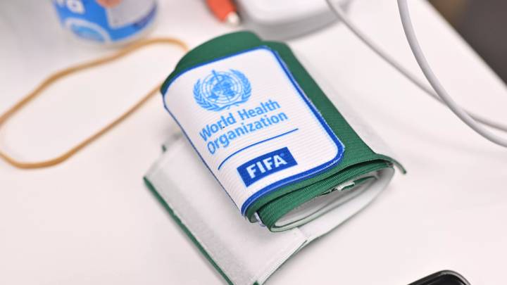 DOHA, QATAR - NOVEMBER 25: Save the planet  and World Health Organization campaign captain Arm band Match Director Office - Knowledge Capture at  on November 25, 2022 in Doha, Qatar. (Photo by Oliver Hardt - FIFA/FIFA via Getty Images)