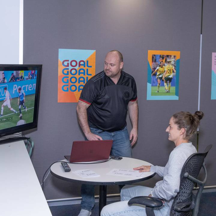 Paralympian Ellie Cole learns more about Audio Descriptive commentary at a FIFA Women's World Cup 2023 training workshop