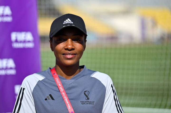 Referee Salima Mukansanga during the Referees Media Day at FIFA World Cup Qatar 2022