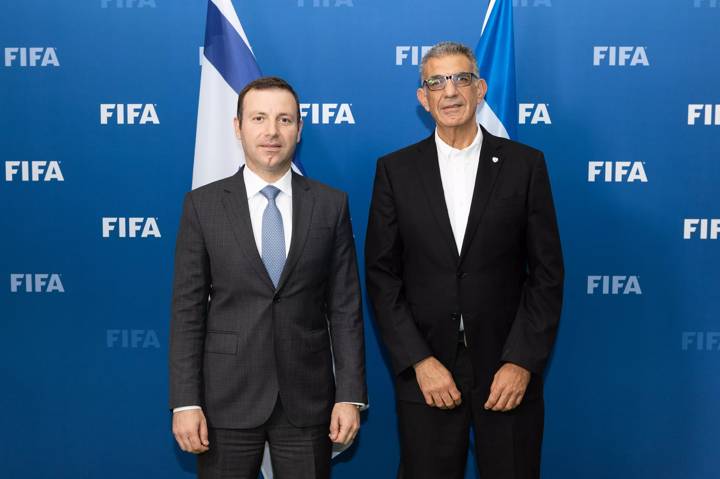 FIFA Director Member Associations Europe Elkhan Mammadov (L) and Israel Football Association CEO Yossi Sharabi 