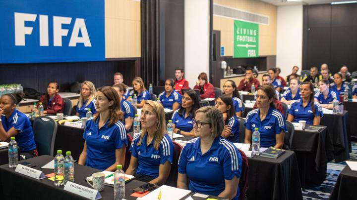 MONTEVIDEO, URUGUAY - MARCH 01: The theory class during FIFA Referees Seminar III STARTS Montevideo on March 1, 2023 in Montevideo, Uruguay. (Photo by Ernesto Ryan - FIFA/FIFA via Getty Images)