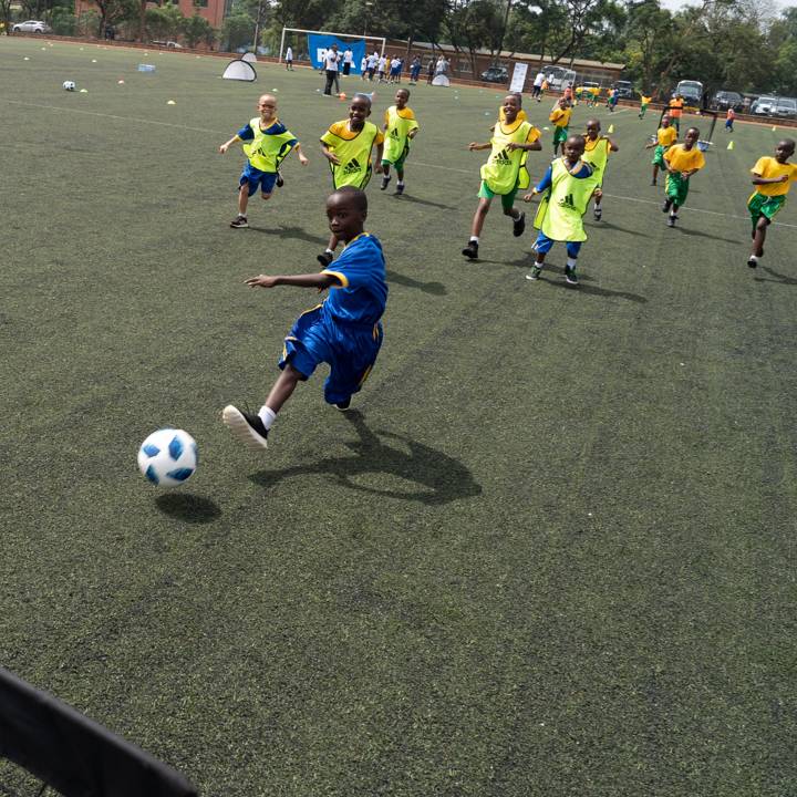 KIGALI, RWANDA - MARCH 14: Players during FIFA Football for Schools as part of the 73rd FIFA Congress at Gitagata Rehabilitation Center, Bugasera on March 14, 2023 in Kigali, Rwanda. (Photo by Pascal Bitz/FIFA)