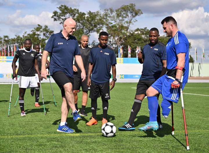 FIFA President Gianni Infantino and FIFA Puskas Award winner Marcin Oleksy during the WAFF Women Amputee Football event