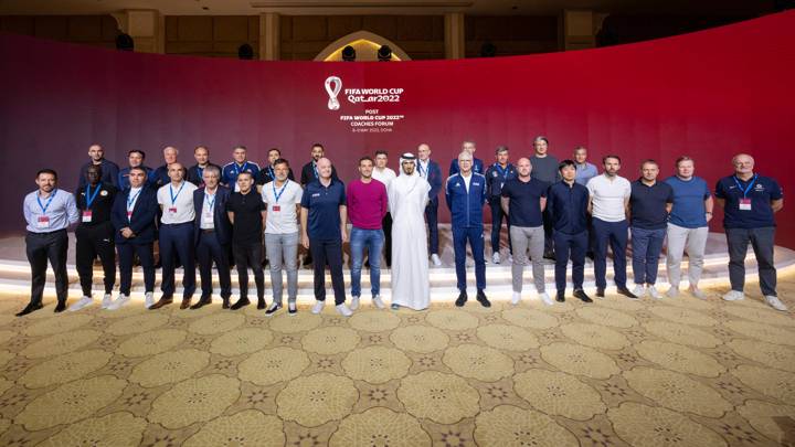 DOHA, QATAR - MAY 08: A group photo during the Post FIFA World Cup Qatar 2022  Coaches Forum on May 08, 2023 in Doha, Qatar. (Photo by Harold Cunningham/FIFA)