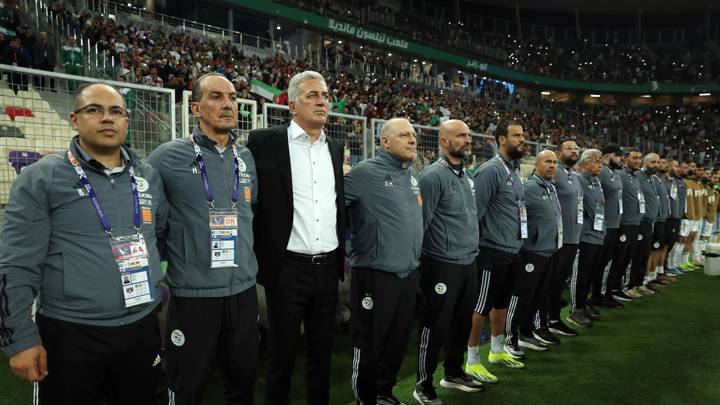 ALGIERS, ALGERIA - MARCH 22: Vladimir Petkovic, Head Coach of Algeria, and his backroom staff line up prior to the FIFA Series 2024 Algeria match between Algeria and Bolivia at Nelson Mandela Stadium on March 22, 2024 in Algiers, Algeria. (Photo by Richard Pelham - FIFA/FIFA via Getty Images)