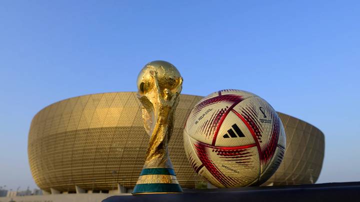 Lusail Stadium, FIFA World Cup Trophy and Official adidas tournament ball