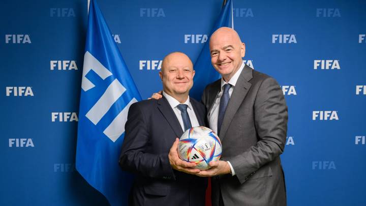 PARIS, FRANCE - SEPTEMBER 08: FIFA President Gianni Infantino (R) and Czech Football Association President Petr Fousek (L) meet at FIFA Paris offices on September 8, 2022 in Paris, France. (Photo by Harold Cunningham/FIFA)