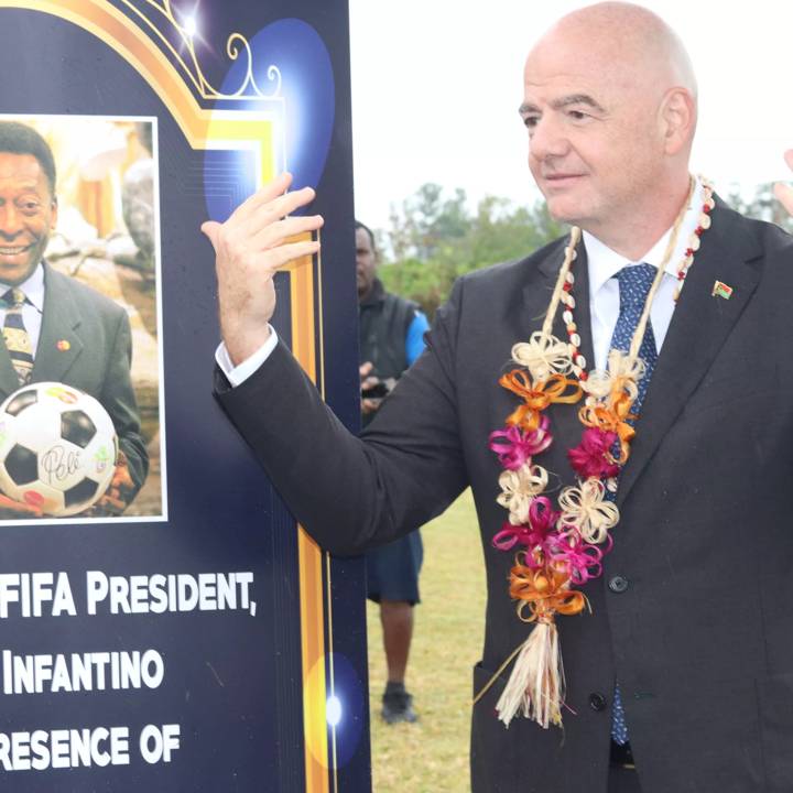 PORT VILA, VANUATU -  AUGUST 04: FIFA President Gianni Infantino visits Vanuatu Academy for the Unveiling of a pitch dedicated to Péle during the FIFA Women's World Cup Australia & New Zealand 2023 on August 04, 2023 in Port Vila, Vanuatu. (Photo by Hilaire Bule)  