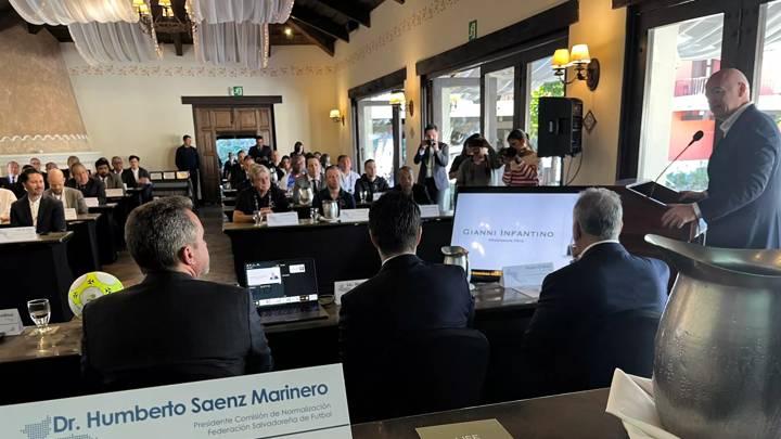 FIFA President Gianni Infantino at XXII UNCAF Ordinary Congress on February 24, 2023 in Antigua, Guatemala. (Photo by Salvadoran Football Association)