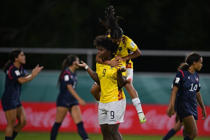 Jaslym Valverde of Ecuador celebrates after scoring the team's first goal 