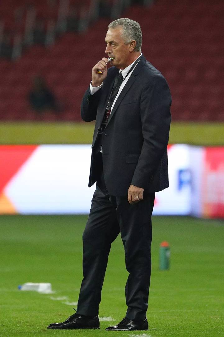 Gustavo Alfaro coach of Ecuador watches a match between Brazil and Ecuador