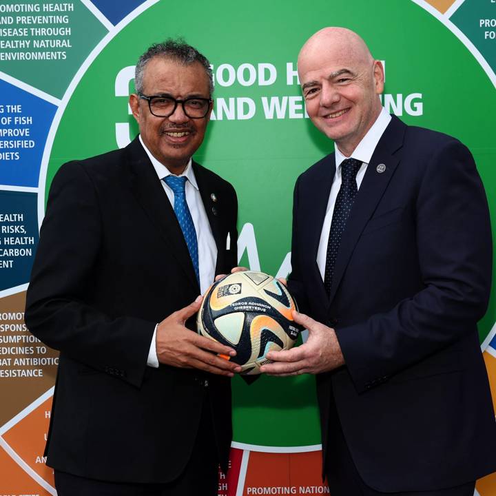 NEW YORK, NEW YORK - SEPTEMBER 22: FIFA President Gianni Infantino meets with World Health Organizationís (WHO) Director-General Dr Tedros Adhanom Ghebreyesus in New York, United States of America on September 22, 2023. (Photo by Arturo Holmes - FIFA/FIFA via Getty Images)