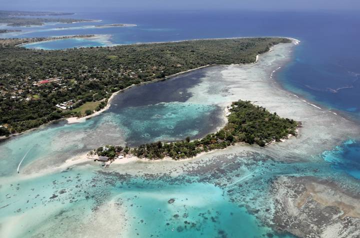 An aerial view of Erakor island and the coastline of Port Vila, Vanuatu