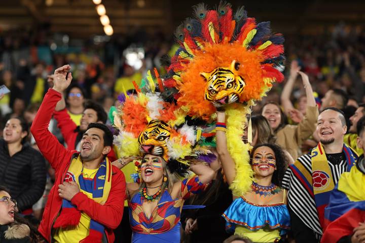 Colombia fans show their support during the FIFA Women's World Cup Australia & New Zealand 2023 Quarter Final match between England and Colombia 