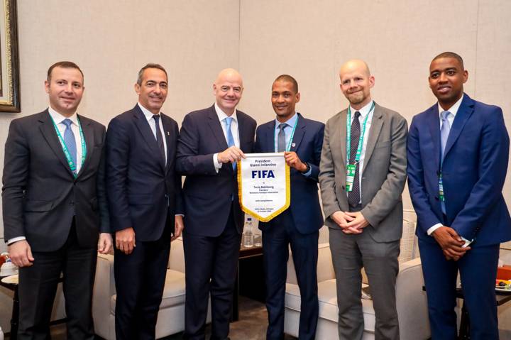 FIFA President Gianni Infantino meets with Botswana Football Association President Tariq Babitseng