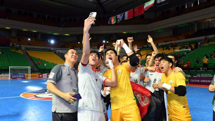 Afghanistan players celebrate futsal World Cup qualification