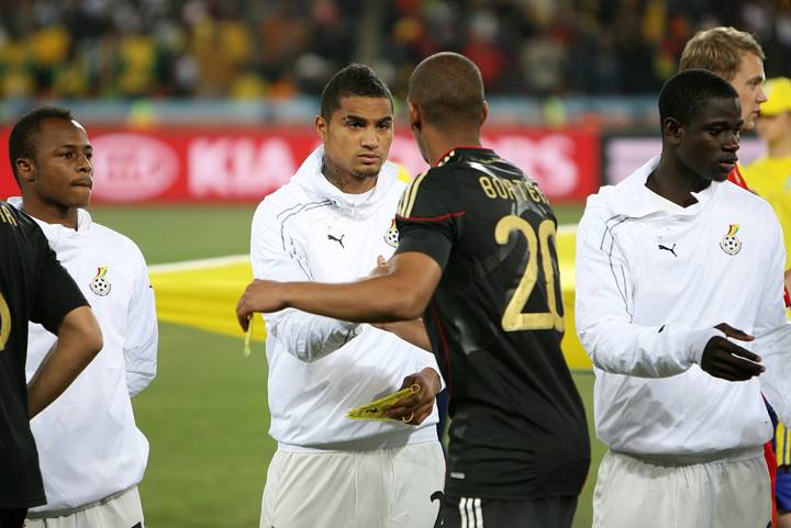 Kevin-Prince Boateng and Jerome Boateng shake hands before Ghana-Germany at South Africa 2010