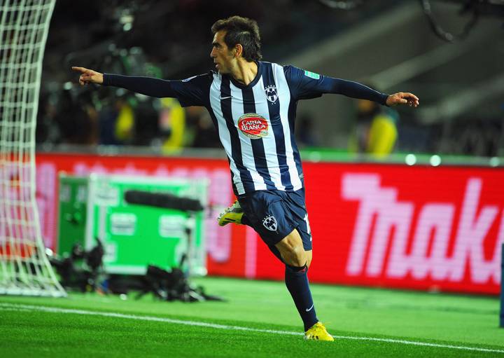 Cesar Delgado celebrates scoring for Monterrey at Japan 2012