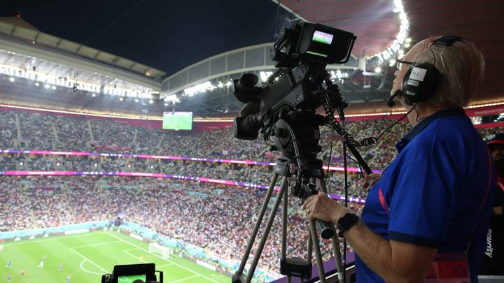 AL KHOR, QATAR - NOVEMBER 25: TV Camera Position during the FIFA World Cup Qatar 2022 Group B match between England and USA at Al Bayt Stadium on November 25, 2022 in Al Khor, Qatar. (Photo by Cathrin Mueller - FIFA/FIFA via Getty Images)