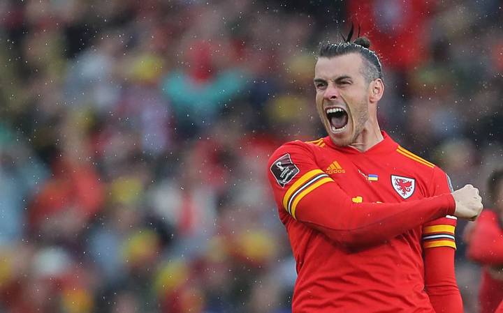 Wales' striker Gareth Bale celebrates after winning the FIFA World Cup 2022 play-off final qualifier football match between Wales and Ukraine at the Cardiff City Stadium in Cardiff, south Wales, on June 5, 2022. (Photo by Geoff Caddick / AFP) (Photo by GEOFF CADDICK/AFP via Getty Images)