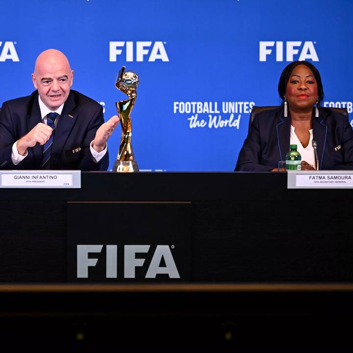 ZURICH, SWITZERLAND - JUNE 23: FIFA President Gianni Infantino (L) and FIFA Secretary General Fatma Samoura during FIFA Virtual Council Meeting no.24 at HoF, Home of FIFA on June 23, 2023 in Zurich, Switzerland. (Photo by Harold Cunningham/FIFA)