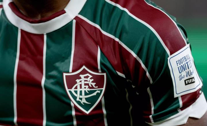 The logo of Fluminense is seen on a jersey during the FIFA Club World Cup Saudi Arabia 2023 Semi Final 