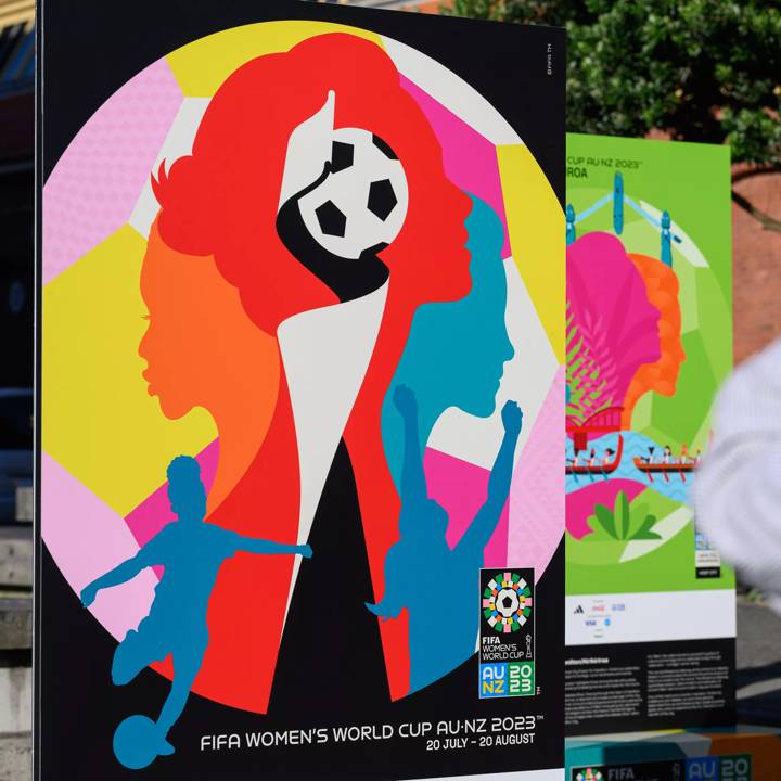 WELLINGTON, NEW ZEALAND - March 7: FIFA Women’s World Cup 2023 Official Poster Launch March 7, 2023 in Wellington, New Zealand. (Photo by Mark Tantrum/ http://marktantrum.com)