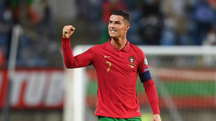 Faro , Portugal - 1 September 2021; Cristiano Ronaldo of Portugal celebrates following the FIFA World Cup 2022 qualifying group A match between Portugal and Republic of Ireland at Estádio Algarve in Faro, Portugal. (Photo By Stephen McCarthy/Sportsfile via Getty Images)