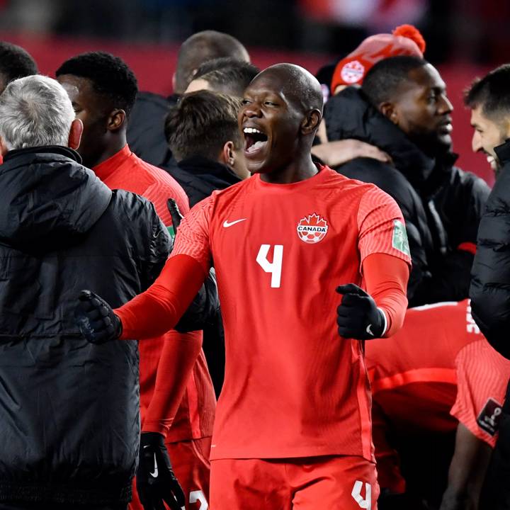 EDMONTON, CANADA - NOVEMBER 12: Kamal Miller of Canada celebrates during the World Cup Qualifier match between Canada v Costa Rica at the Commonwealth Stadium on November 12, 2021 in Edmonton Canada (Photo by Dale Macmillan/Soccrates/Getty Images)