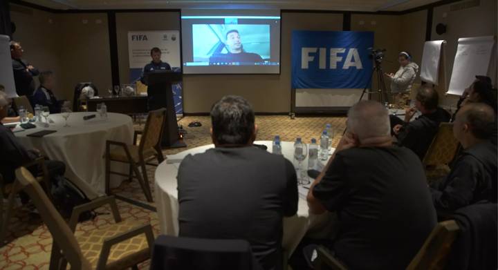 Argentina coach Lionel Scaloni is seen during the FIFA/Conmebol Coach Educators course in Buenos Aires