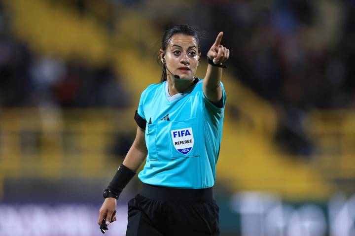 Referee Shahenda Saad Ali El Maghribi gestures 