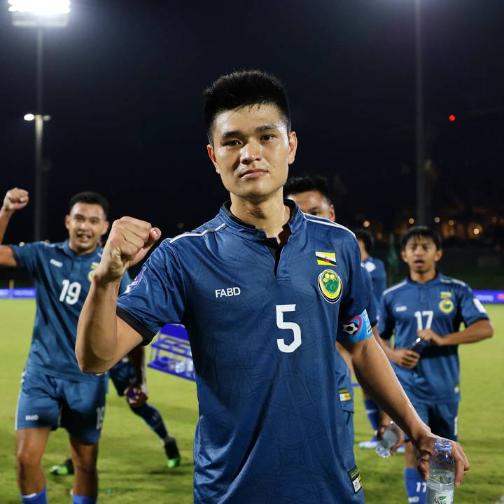 JEDDAH, SAUDI ARABIA - MARCH 26: Muhammad Nurikhwan Bin Othman of Brunei Darussalam celebrates after the team's victory during the FIFA Series 2024 Saudi Arabia match between Vanuatu and Brunei Darussalam at King Abdullah Sports City on March 26, 2024 in Jeddah, Saudi Arabia. (Photo by Yasser Bakhsh - FIFA/FIFA via Getty Images)